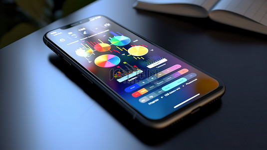 手机展示二维码背景图片_带有仪表板的手机 3D 渲染，非常适合商业和数字营销概念