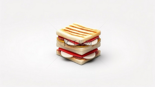 白色背景红色平面设计的单色微型快餐三明治餐的 3d 图标
