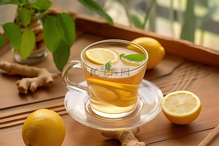 柠檬蜂蜜茶背景图片_一杯柠檬茶加一些生姜和蜂蜜