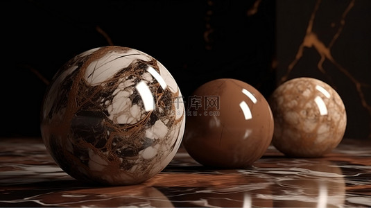 3D 渲染中棕色豪华大理石纹理背景的促销复制空间