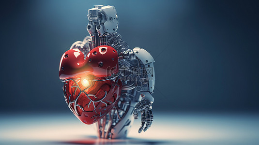 心脏解剖背景图片_未来机器人技术是具有先进机器人心脏和大脑的人工智能机器人的 3D 渲染概念