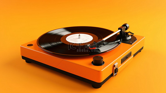 卡通唱片背景图片_单色乙烯基播放器的橙色色调 3D 渲染