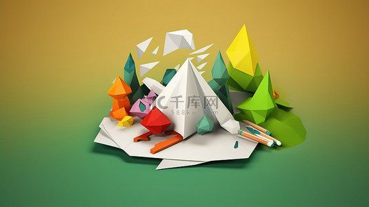 折纸风格动物背景图片_卡通风格版本 3 中的低聚 3d 纸图标