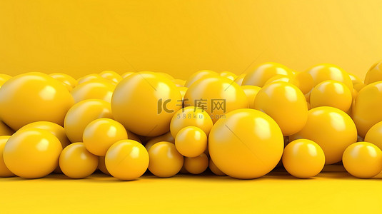 简约时尚的黄色充气球图案场景的 3D 渲染