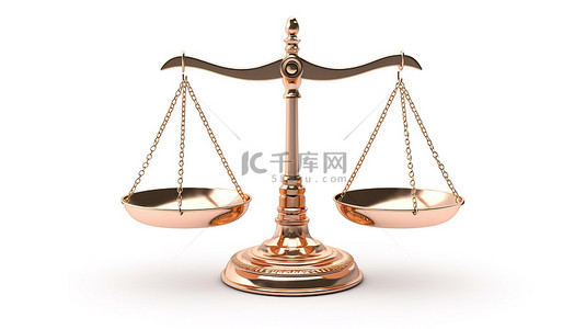 在法庭上背景图片_3d 在白色背景上隔离的铜中呈现正义尺度