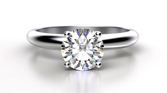 白色背景钻石戒指的 3d 渲染