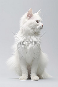 可爱猫背景背景图片_白色猫科动物站在灰色的背景上