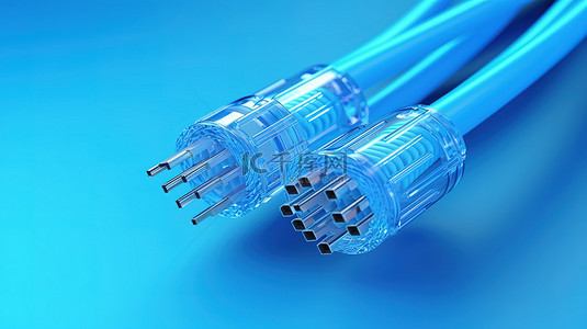 互联网 LAN 电缆的蓝色背景 3D 渲染