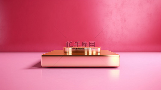 投资产品背景图片_产品展示 3D 渲染抽象粉红色背景上闪闪发光的金色平台