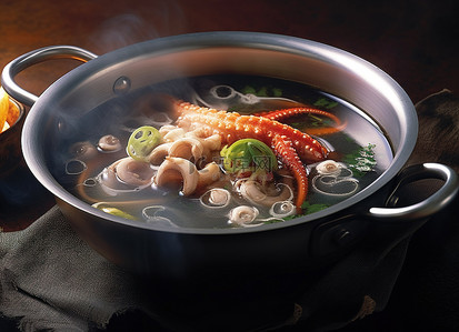 一串串红辣椒背景图片_章鱼坐在一锅热汤里