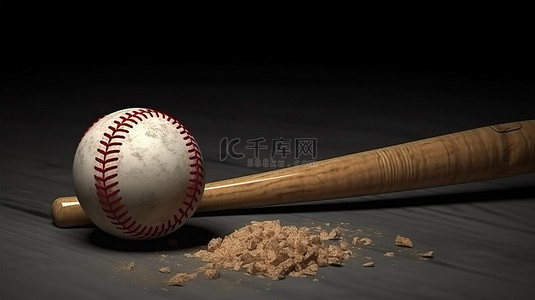 1带有剪切路径的 3D 渲染棒球棒和球