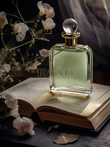 花卉植物书本女士香水瓶摄影广告背景