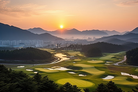 山日出背景图片_leemeyong 岛高尔夫球场的山日出