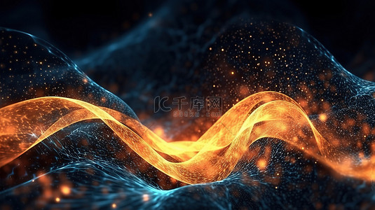 光效应漩涡背景图片_抽象未来数字背景中发光扭曲粒子的 3D 渲染