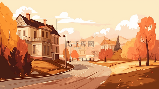 秋天美丽城市插画