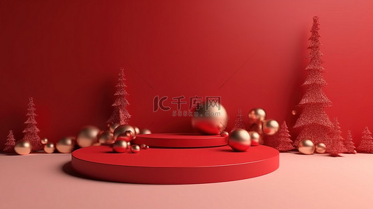 季节的问候 3D 呈现圣诞节和新年庆祝活动的红色背景，非常适合销售和演示