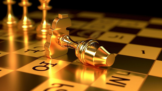 商业市场背景图片_黄金目标和国际象棋商业战略概念的 3D 渲染