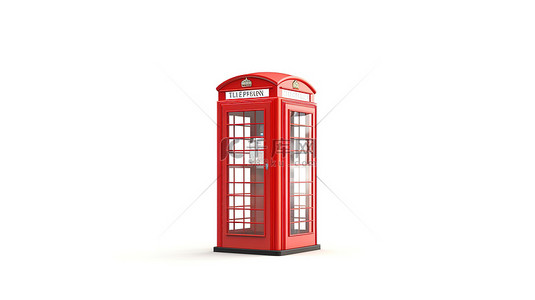英国伦敦邮票背景图片_白色背景 3D 渲染智能手机旁边的老式英国电话亭
