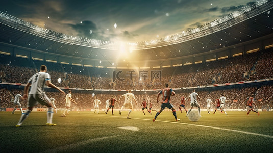 足球运动员背景图片_足球运动员在比赛中的体育场的 3D 渲染