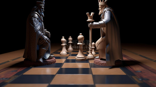 胜利的主教国王在国际象棋游戏中被将死 3D 插图横幅