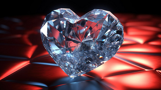 钻石红背景图片_心形钻石的 3D 模型