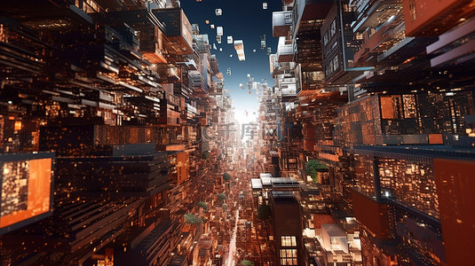 科技之城背景图片_元宇宙之城互连的 3D 渲染