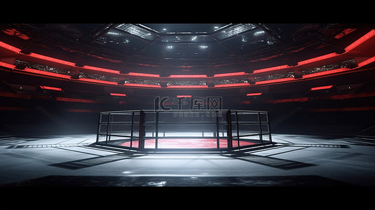摔跤背景图片_冠军战斗 3D 强光下 MMA 八角形的底部视图