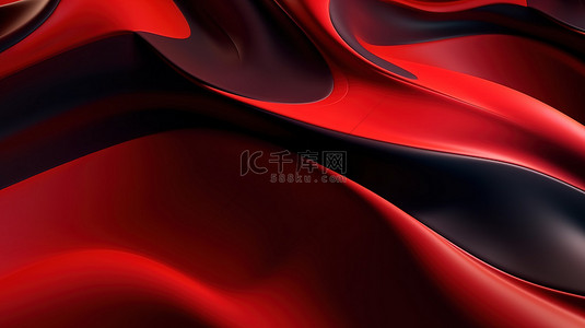 抽象形式的动态表面波充满活力的红色和黑色液体波纹现代运动模板 3d 渲染
