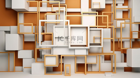 马赛克背景背景图片_豪华现代墙壁设计，具有抽象矩形和 3D 渲染