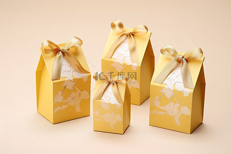 金色礼品盒和黄色纸袋
