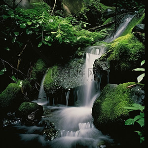 美丽的瀑布从森林地面流下