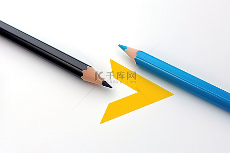 黄色箭头背景图片_蓝色箭头 带有黄色箭头的铅笔