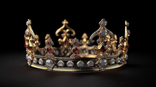 黑色背景上 3D 渲染的富豪皇冠