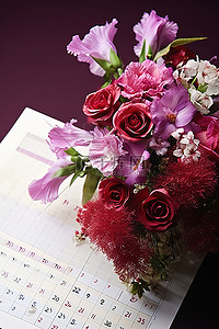 母亲节鲜花花束背景图片_日历上的鲜花花束