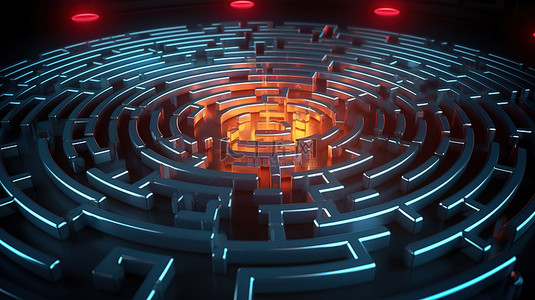 圆形迷宫与解决方案令人惊叹的 3D 渲染