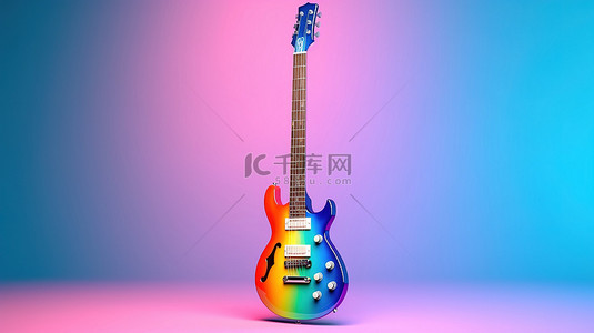 网格海报背景图片_3d 渲染渐变背景与多彩多姿的吉他