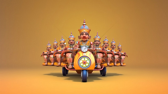 印度國王背景图片_在十头节庆祝活动期间，十头摩托车上的 ravana 的 3D 渲染