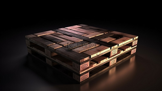 从独特的角度对深色木托盘进行 3D 渲染