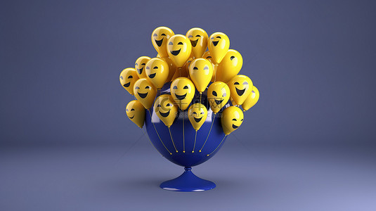 社交媒体的 Facebook 反应表情符号气球符号的 3D 渲染