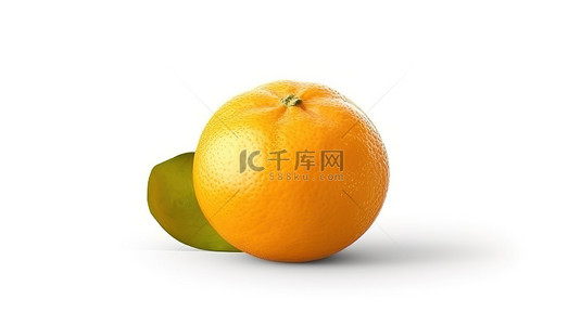 橙色水果的 3D 渲染在白色背景上展示金黄色果皮和阴影