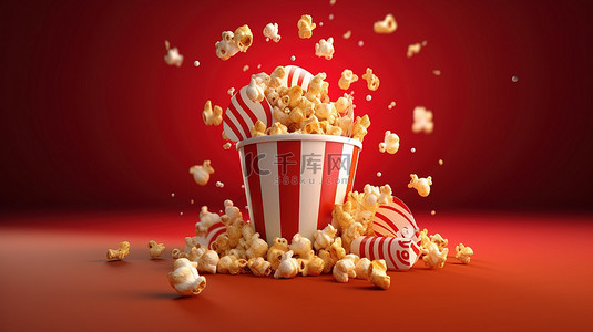 发现您喜欢的电影并品尝带有 3D 渲染插图的美味爆米花