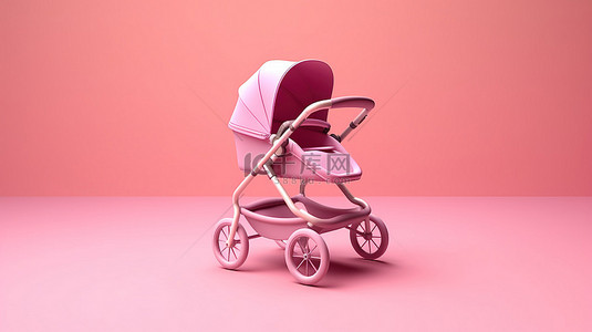 3D 粉色渲染的时尚婴儿推车设计