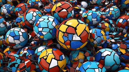 碎片元素背景图片_抽象马赛克碎片破碎球体的彩色 3D 渲染