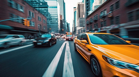 纽约繁忙道路上高速汽车交通的模糊运动 3D 插图