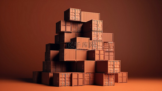 航运服务背景图片_堆叠的棕色盒子和开放式容器，带有复制空间，说明物流和运输业务服务