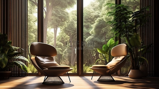 休闲生活背景背景图片_宁静的酒店内饰以自然为灵感的休闲空间 3D 效果图