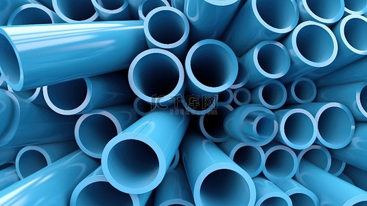 蓝色工业背景图片_从顶部查看并隔离在白色背景上的蓝色 PVC 管的 3D 插图