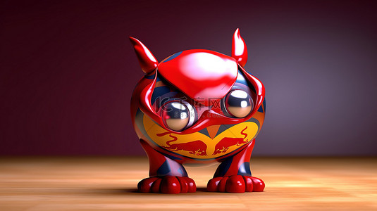 保护动物动物背景图片_戴着面具的红牛的俏皮 3D 艺术作品