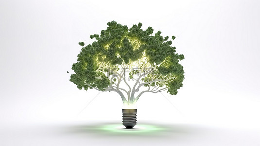 灯花背景图片_可再生能源概念 3d 渲染树与白色背景上的灯泡花