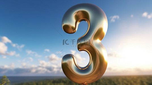3.8字背景图片_金色 8 岁生日气球，铝箔饰面在明亮的蓝色夏日天空节日 3d 渲染中翱翔